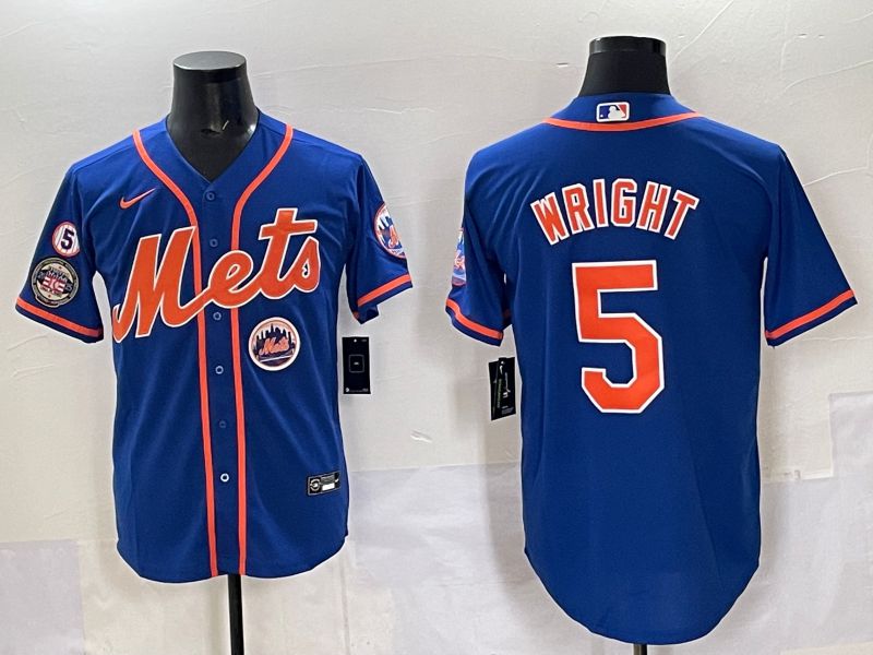 Men 2025 New York Mets #5 Wright Blue Game Nike MLB Jersey style 012